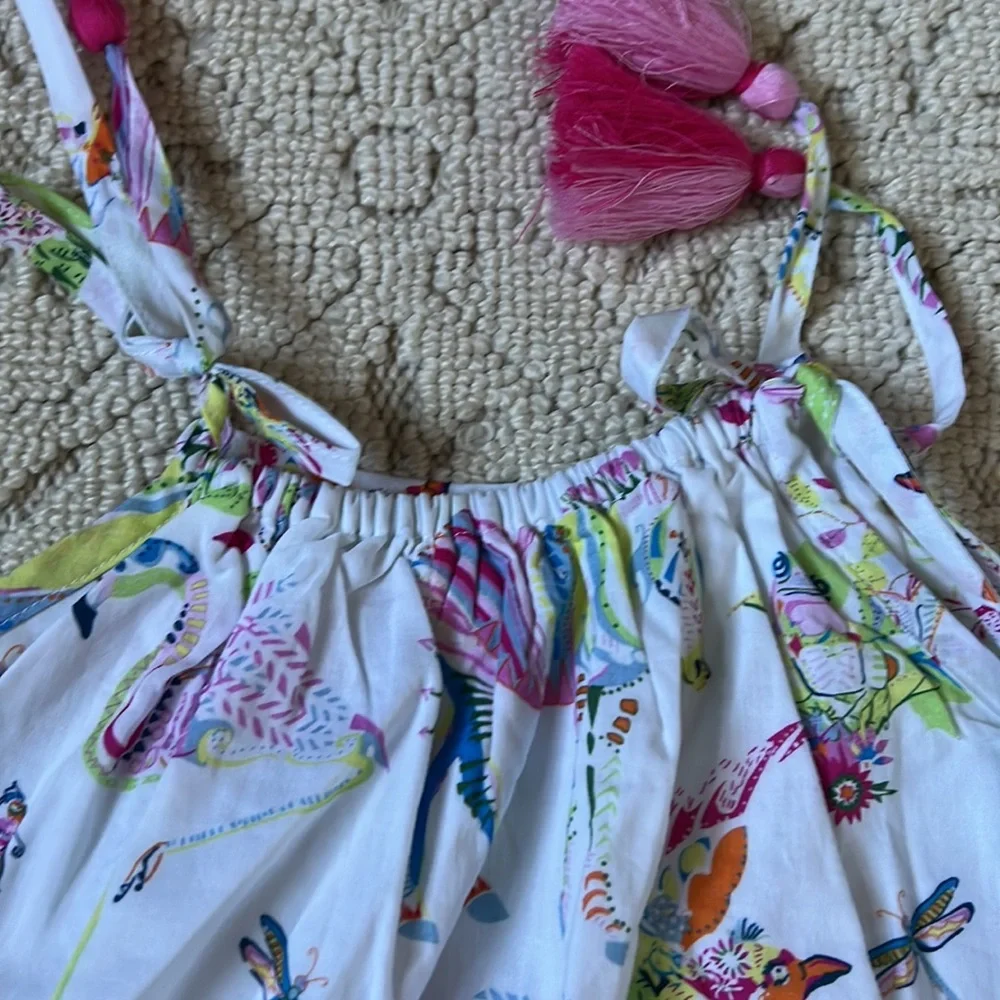 Girls White Multi-Color Tropical Animal Print Sundress